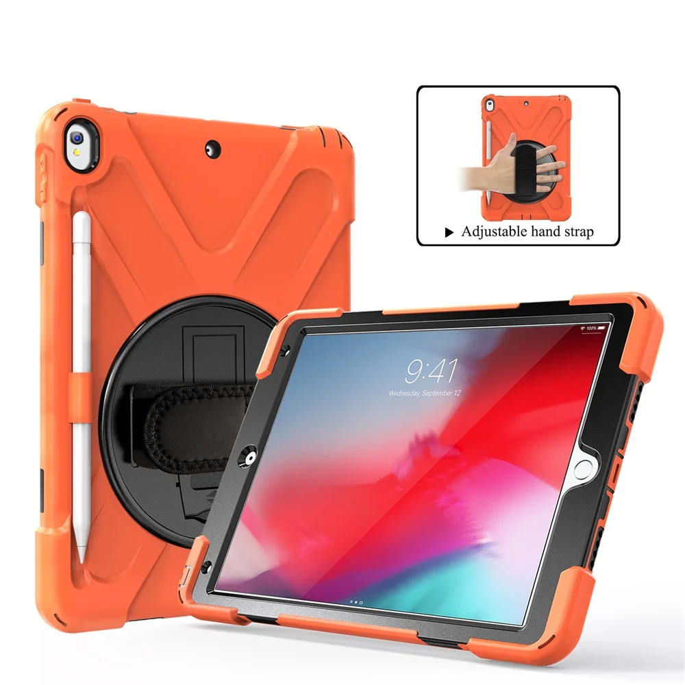 

Newest shockproof silicone case for iPad air 10.5 2019 with handle stand factory supplier, Black;blue;green;orange;rose;purple;red;camou