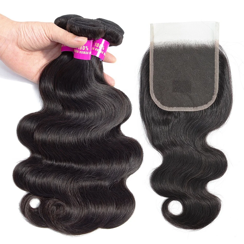 

Brazilian Hair Body Wave Bundles With Closure100% Virgin Human Hair Extensions Hair Closure