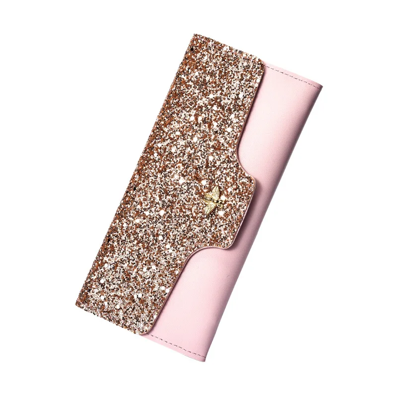 

New Fashion Women Wallets Long Style Multi-functional Female Clutch Card Holder With Sequin Wallet Purse For Women, Luminous 1- luminous5