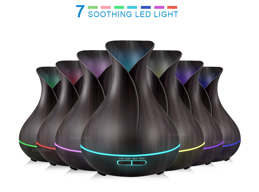 Nawilżacz powietrza 400ml Aroma Essential Oil Diffuser Ultrasonic Air Humidifier with Wood Grain 7 Color Changing LED Lights for Office Home