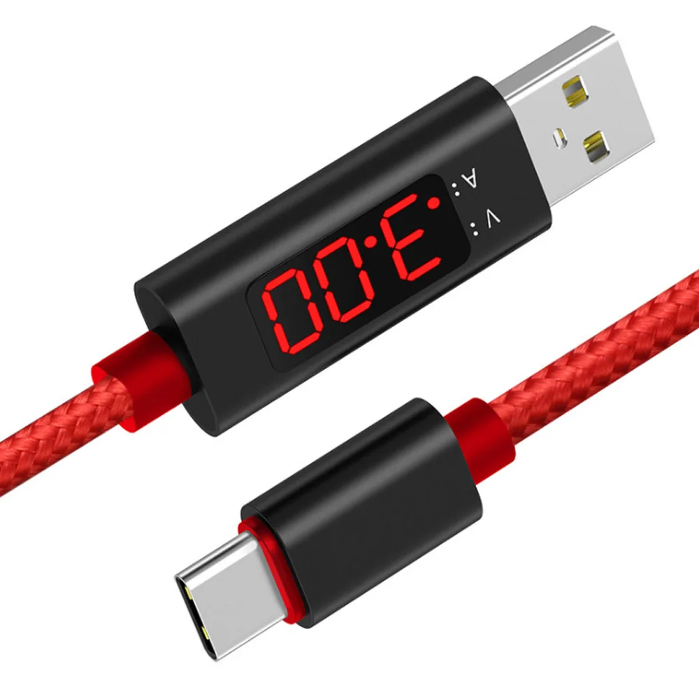 

Wholesale LED Digital USB Cable for iPhone Micro USB Type C Charger 3A Voltage Current Display Charge Data Nylon Braided Cable, Black and red