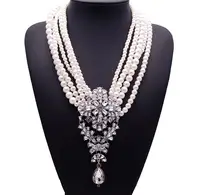 

Big Drop Necklace Fashion Crystal Simulated Pearl Statement Necklace Women Multi Long Chain Jewelry
