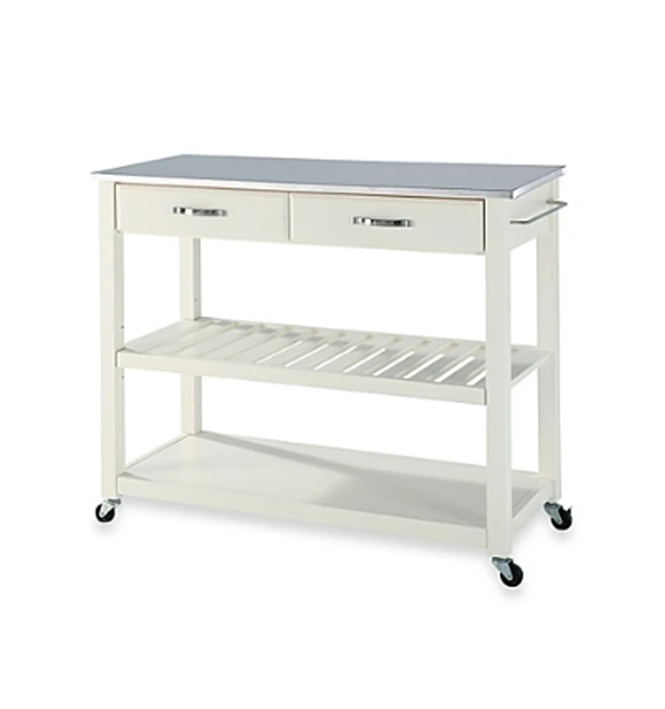 Stainless Steel Top Wooden Rolling Kitchen Utility Cart With Stainless Steel Top Wooden Rolling