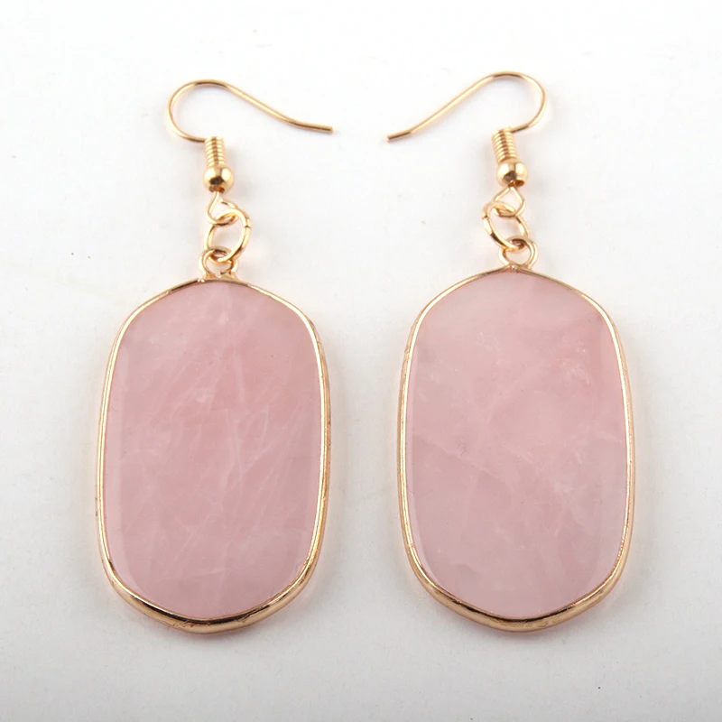 Fashion Classic Trend Women Gray Natural Stone Gemstone Earring Pink Quartz Earring
