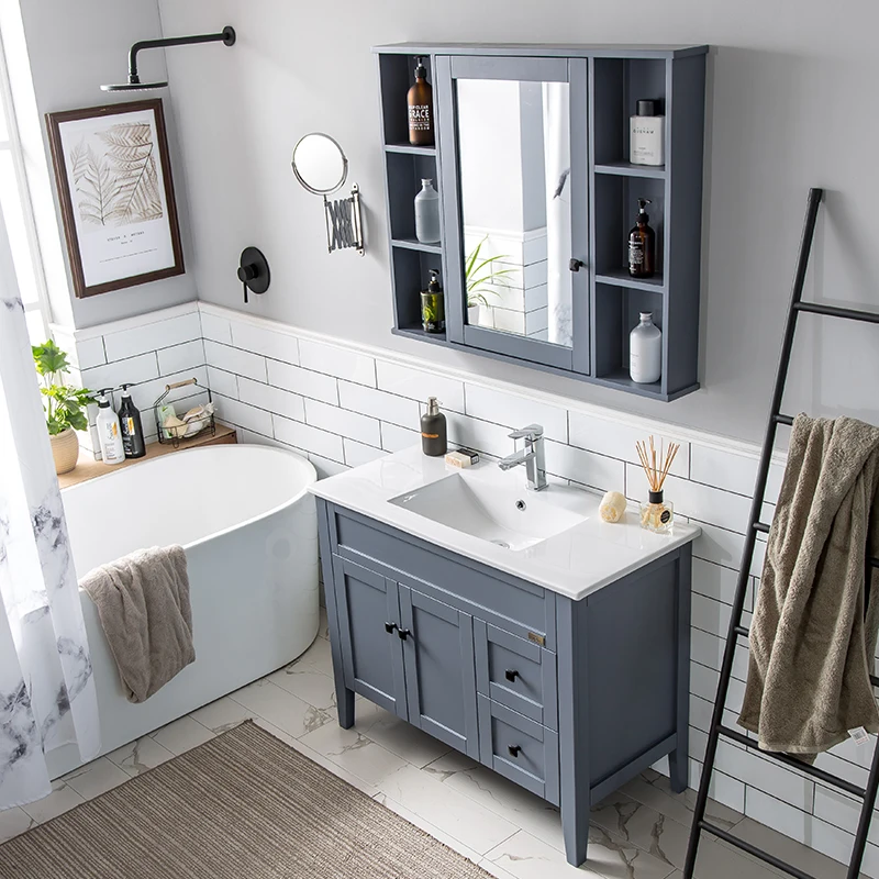 European basin vanities Simple Bathroom Furniture cabinets with mirror