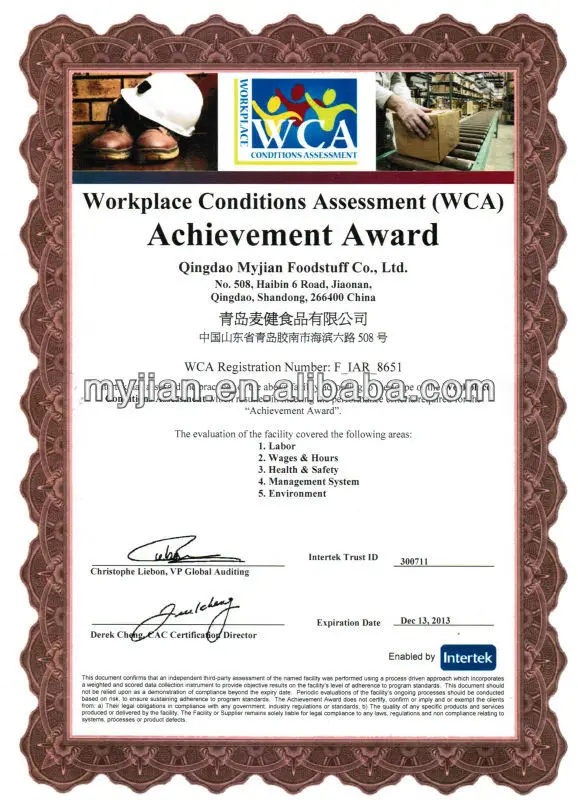 WCA Certificate