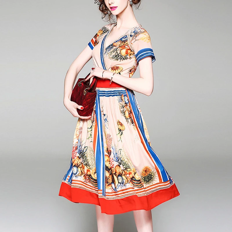 

High quality new summer clothes deep V-neck Slim slim hollow-out printing dresses from Chinese Clothing Manufacturers, Golden
