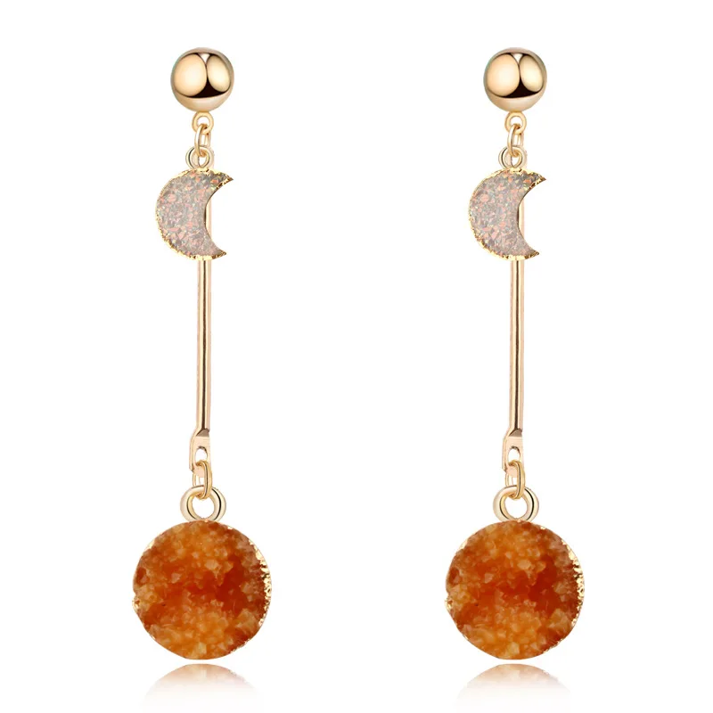 

Free shipping champagne resin moon sun earrings long dangle earrings, As pictures