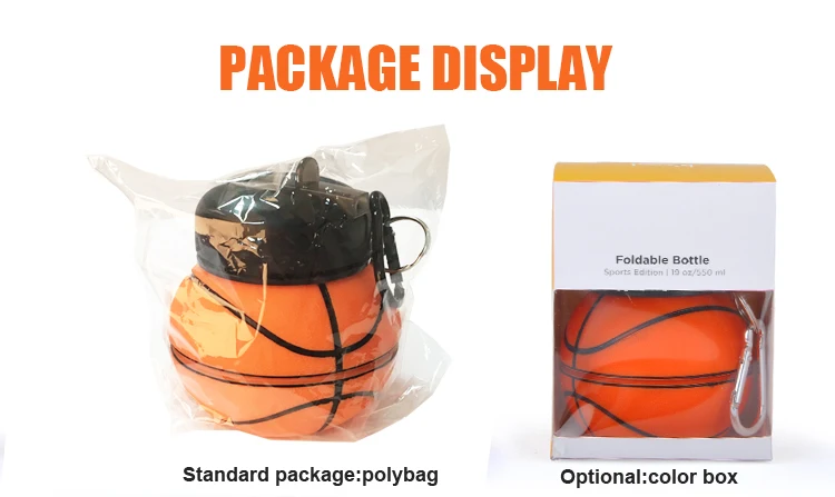 Basketball Shaped Bpa Free Silicone Foldable Children School Water Bottle Kids