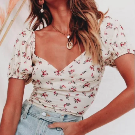Backless chiffon floral printed  crop top for woman