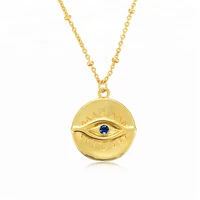 

925 Sterling Silver Gold Plated Blue Evil Eyes Talisman Pendants Necklaces