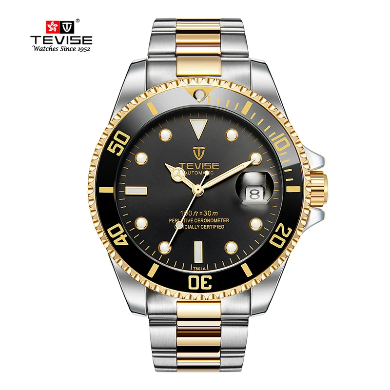 Tevise T801A fashionable heavy man 3 atm waterproof stainless steel watch case back sport watch for business