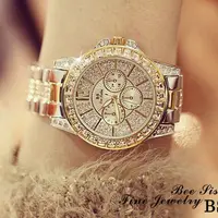 

2018 New gold quartz watches stylish elegant ladies watch modern crystal diamond wrist watches