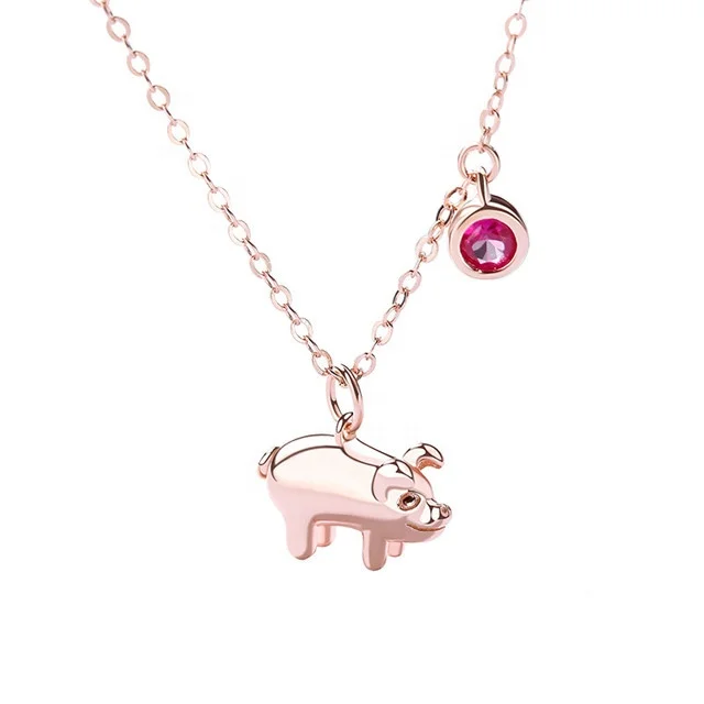 

Sterling Silver Jewelry With Plated Rose Gold 2019 Zodiac Pig Necklace