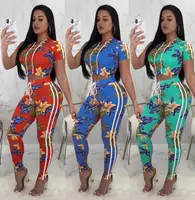 

newest design floral print women 2 pieces suit short sleeve top and pants set
