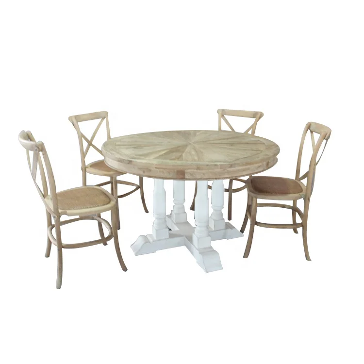 Reclaimed Elm Wood White Round Dining Table With Cross Back Chair Buy