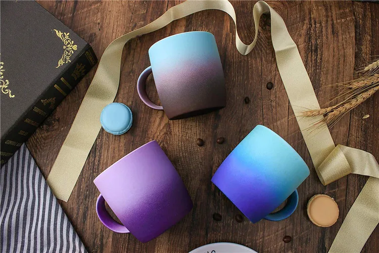 New design purple colorful reactive glazed ceramic  cheap bulk coffee mug 