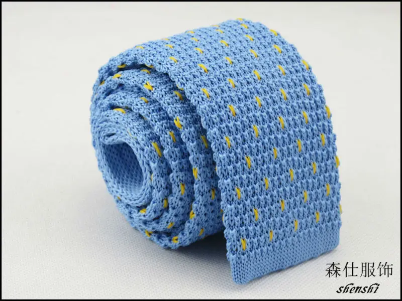 knitted necktie/sky blue/yellow Geometric heart pattern ...