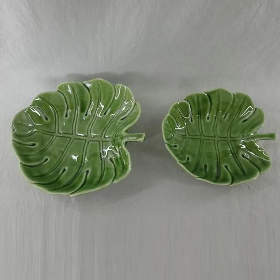 Factory Green Banana Leaf Design Ceramic Plates Buy Bulk Ceramic