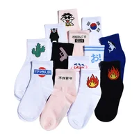 

Women Daily Socks Harajuku Korea Japanese Cotton Kitten Flame Ulzzang Socks Men Chinese Cactus Gun Shark Alien Students hosiery