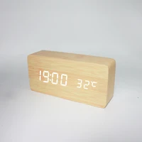 

Smart voice control digital light clock bamboo wood shell white led light alarm clock wooden big LED display alarm clock