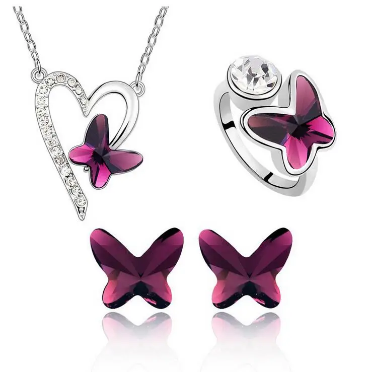 

Austrian Crystal Flying Butterfly Necklace Earrings Ring Set