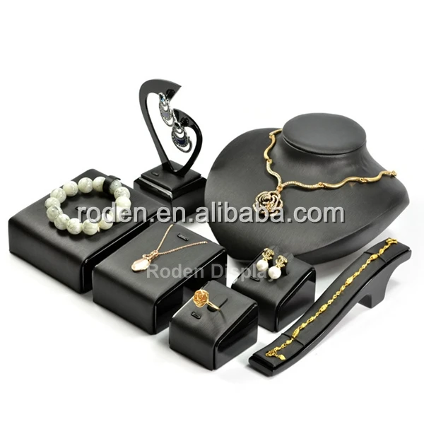 
China Wholesale Custom Factory Exquisite Black Leather Jewellery Display Holder For Jewelry Shop 