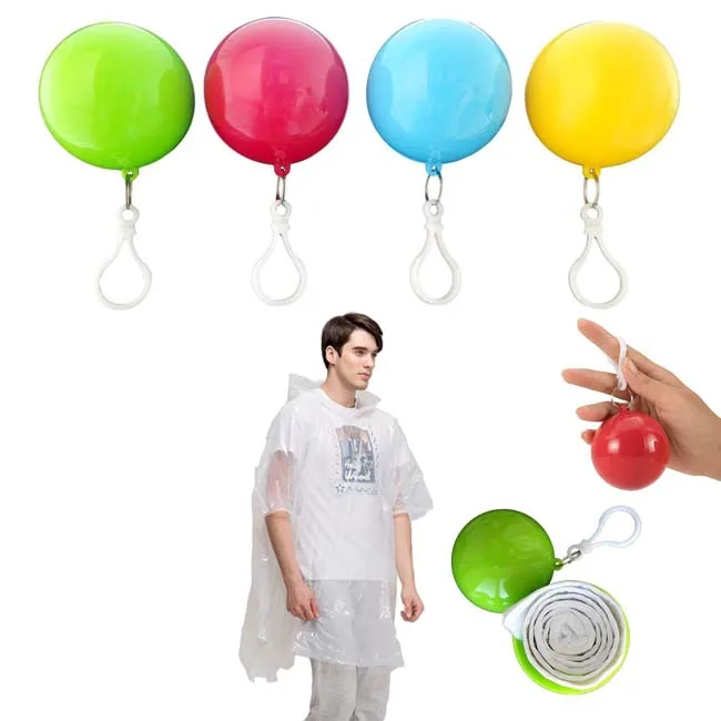 Disposable Raincoat Poncho Ball With Hook Packed In Colorful Portable ...