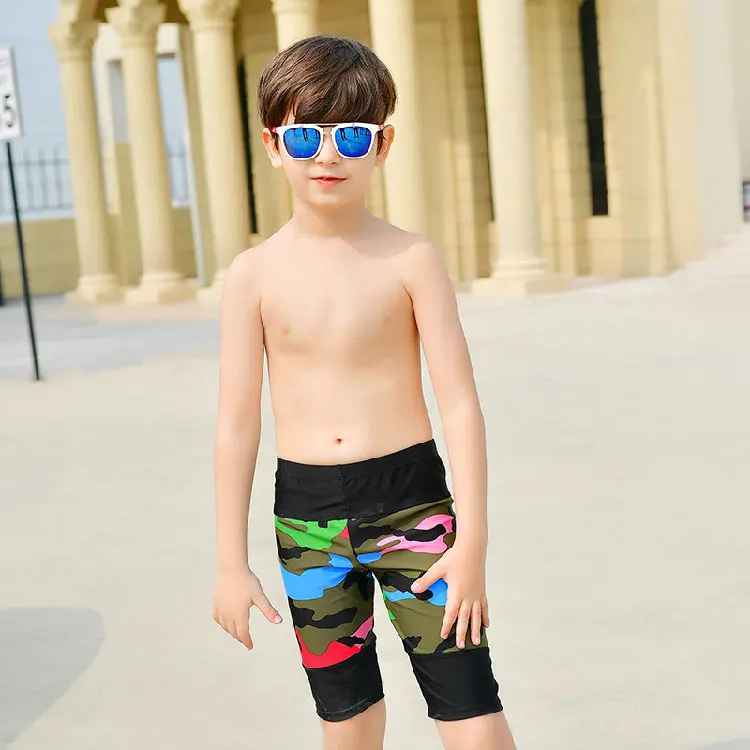 

OEM long leg color printing teen brief swimwear for boys, Military green and black