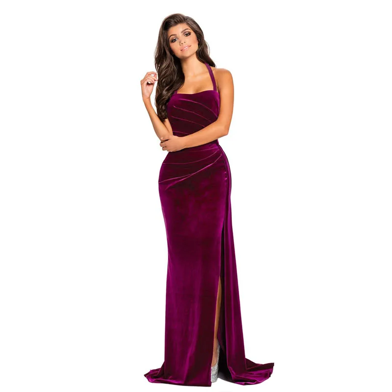 

New Arrival High Split Velvet Elegant Evening Gowns