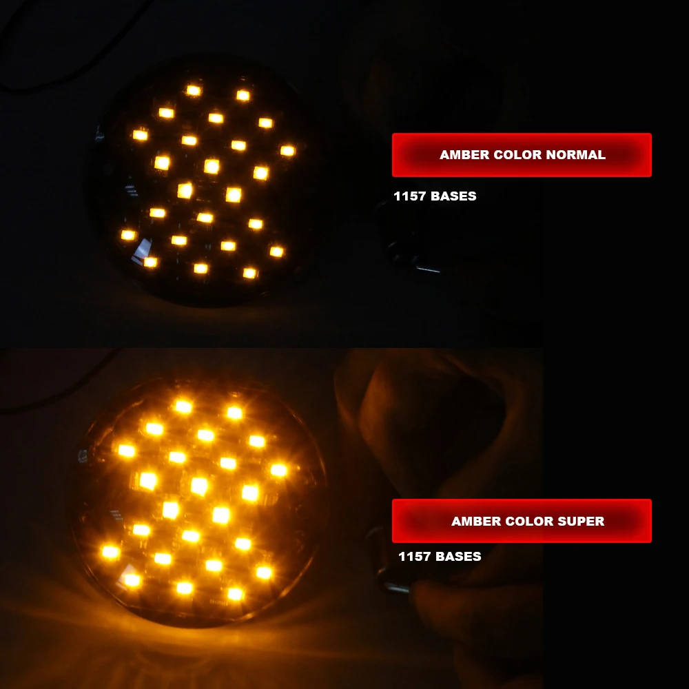 3 1/4" LED Turn Signals Flat PC Lens Style Front Rear 1157 Amber LED Turn Signal for Motorcycle