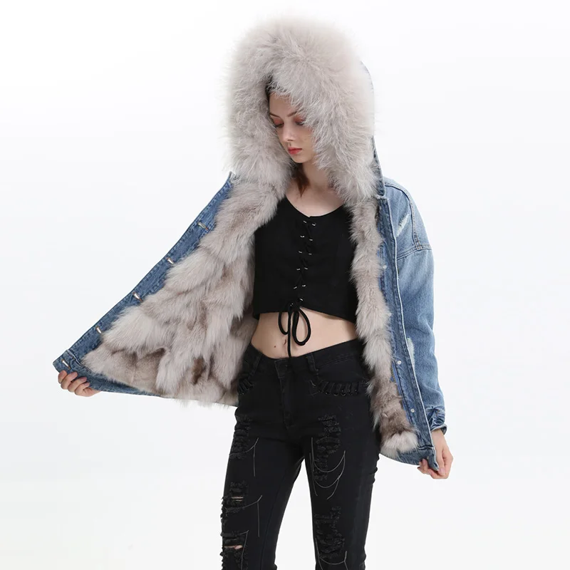 denim jacket with real fur