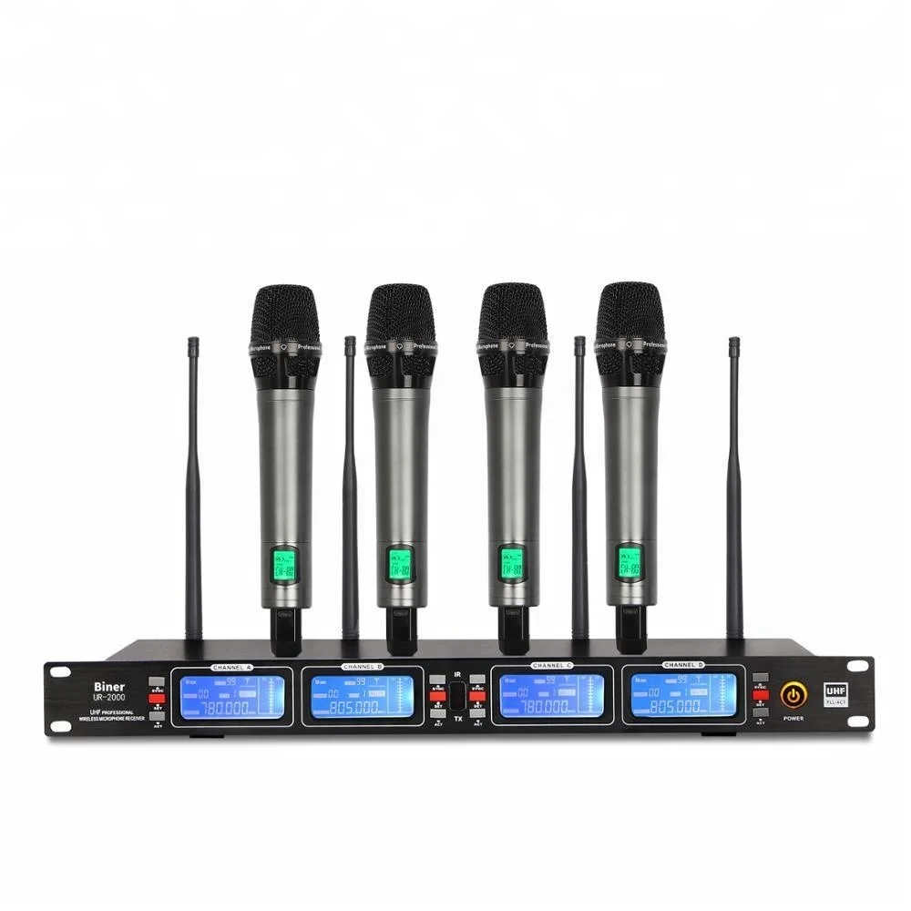 UHF wireless microphone system whole metal handheld 4 transmistter excellent For Stage Karaoke
