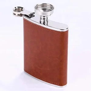 Image of Men Hip Flask, Stainless Steel Flask, Brown Leather Drinking Flask for Storing Whiskey Alcohol Liquor, 8 oz