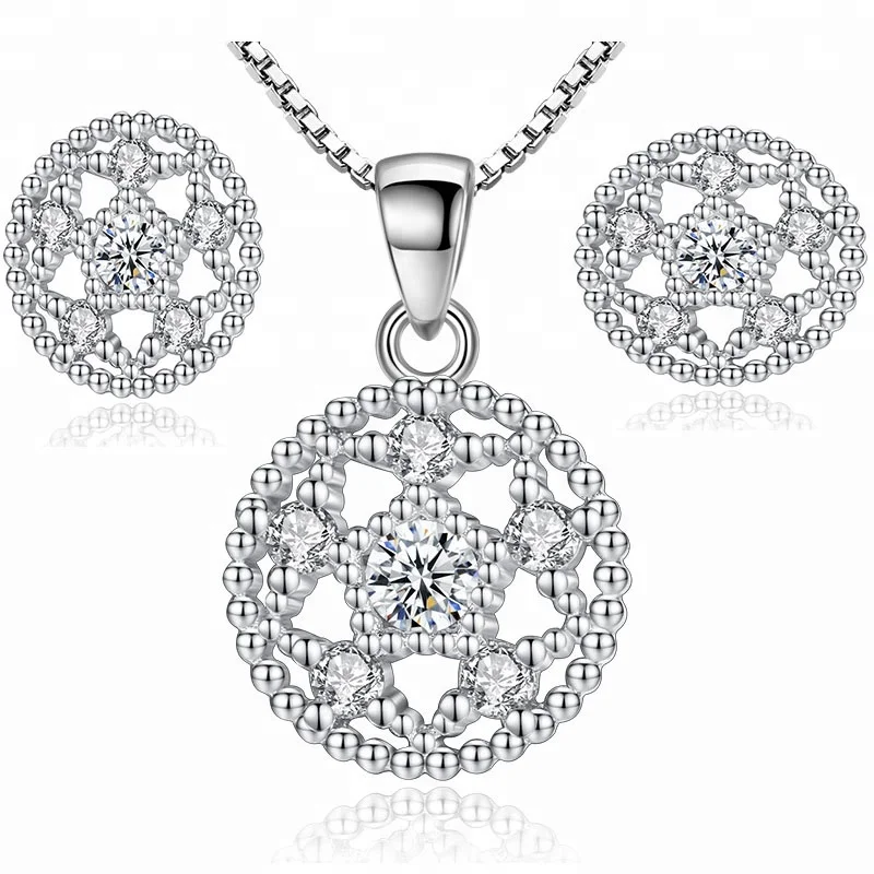 

Free Shipping Round Necklace Earring Bride Bridal Jewelry Set, White