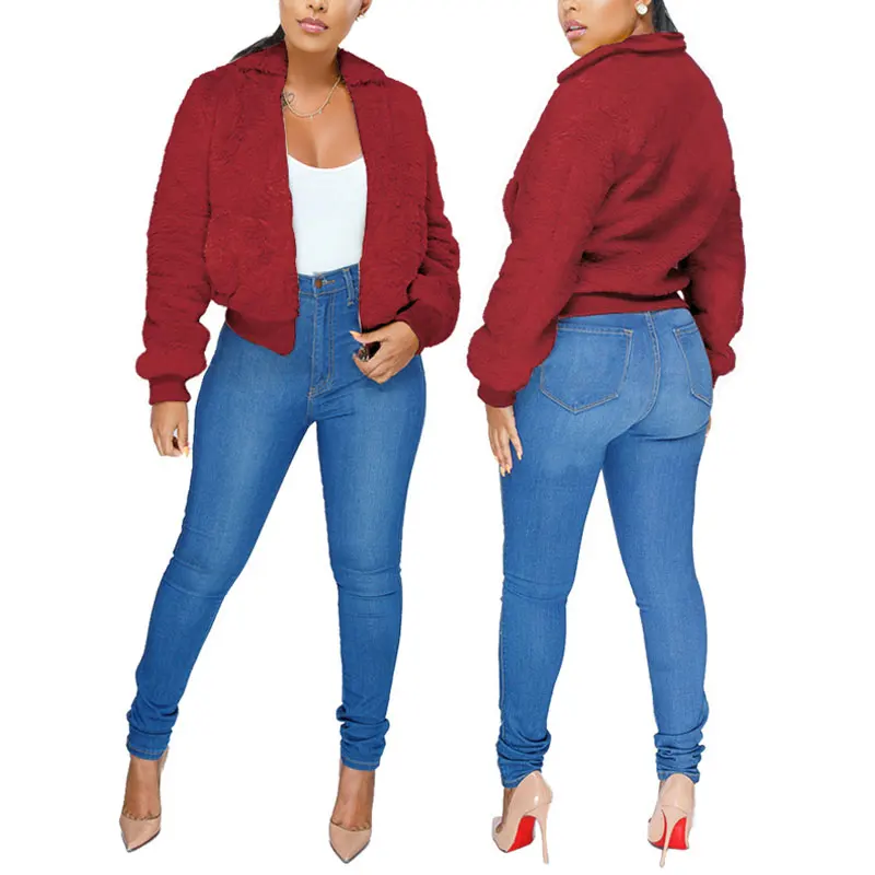

81225-MX14 winter Good quality parka fuzzy short ladies jacket