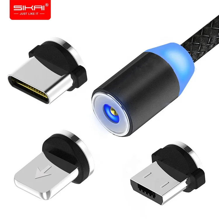 

SIKAI ready stocks micro usb type c 8 pin 3 in 1 magnetic usb charging cable for iphone huawei samsung magnet cable, Gold,red,black,silvermgrey