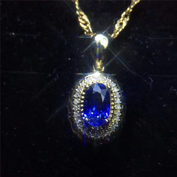 

hot sale blue gemstone jewelry 18k gold South Africa real diamond 0.7ct natural sapphire necklace pendant for women