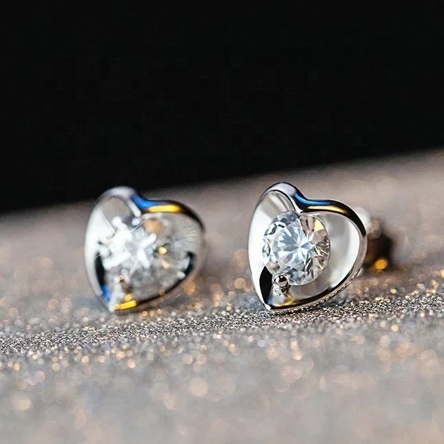 

Small Love Heart Stud Earrings For Women Children S925Clear CZ Female Brincos Fine Girls Jewelry