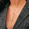 Promotional Wholesale Women Custom Fashion Necklaces Jewelry Simple Cross Rose Flower Multi Layered Gold Necklace