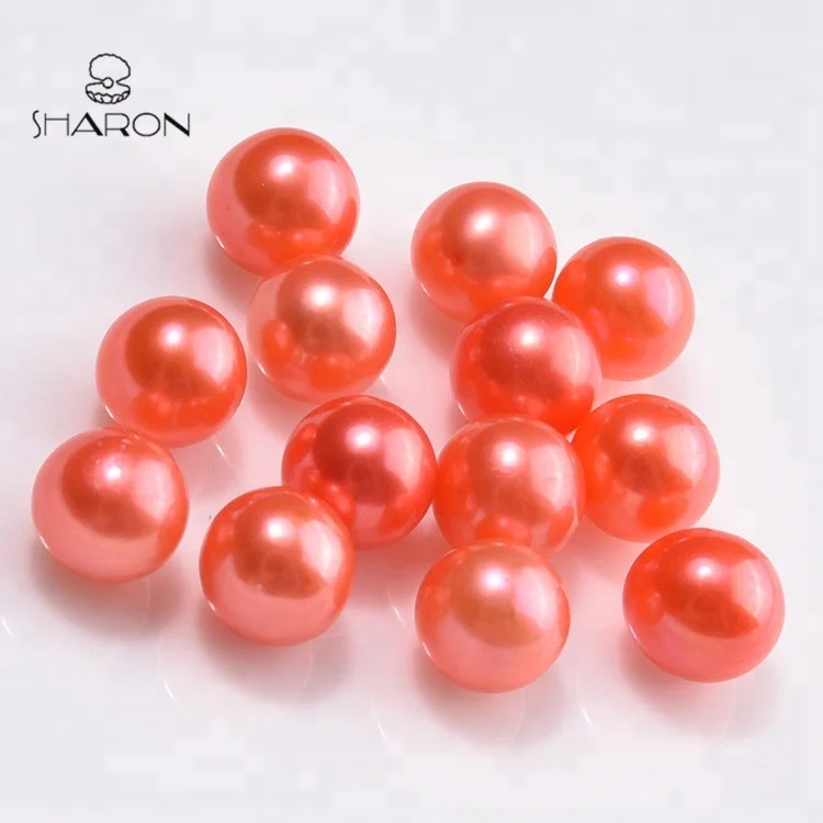 

7-8 Natural Cultured Round Jewelry No Hole Coral Colored Loose Wholesale Freshwater Pearls