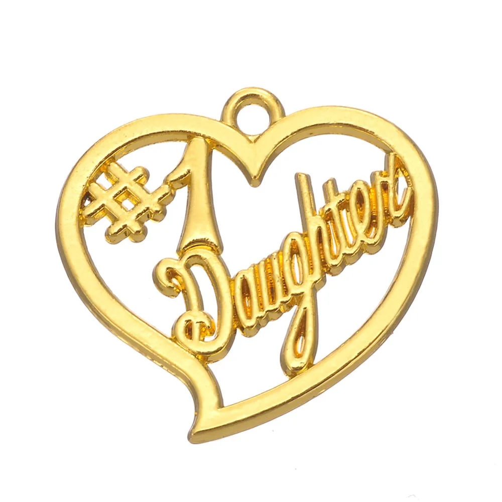 

trendy gold/silver plated hollow heart #1 DAUGHTER message pendant family jewelry wholesale, Silver/gold