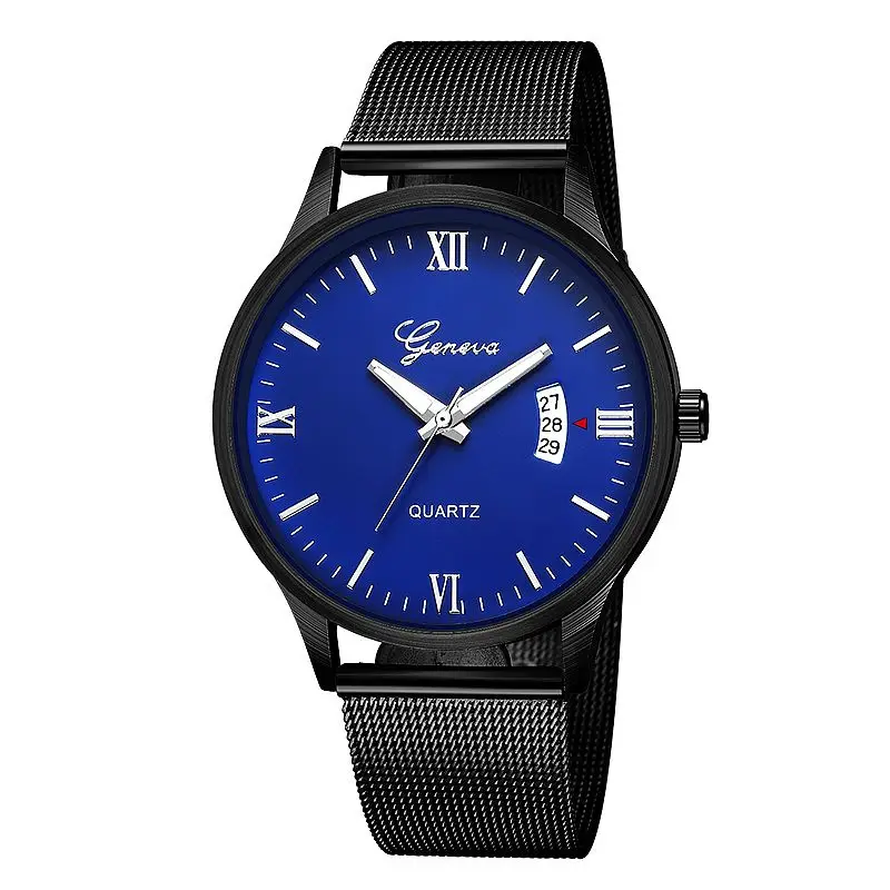 

638 new geneva brand date calendar mesh belt wrist watch for men wholesale clock