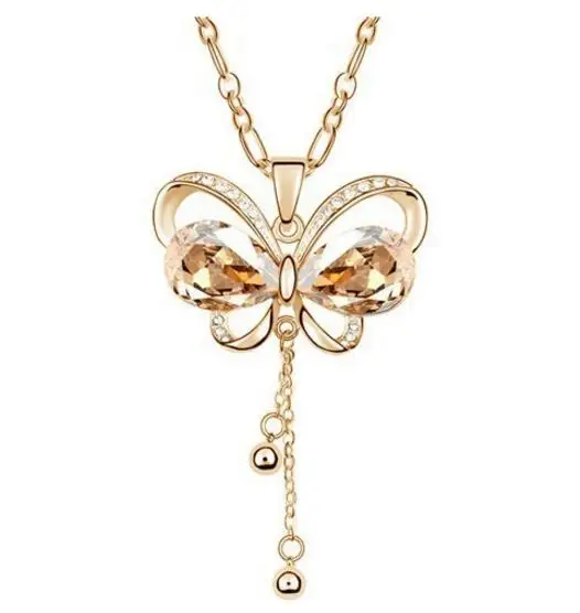 

Hot Sale Women butterfly imitation crystal sweater chain length wild section necklace creative necklace, N/a