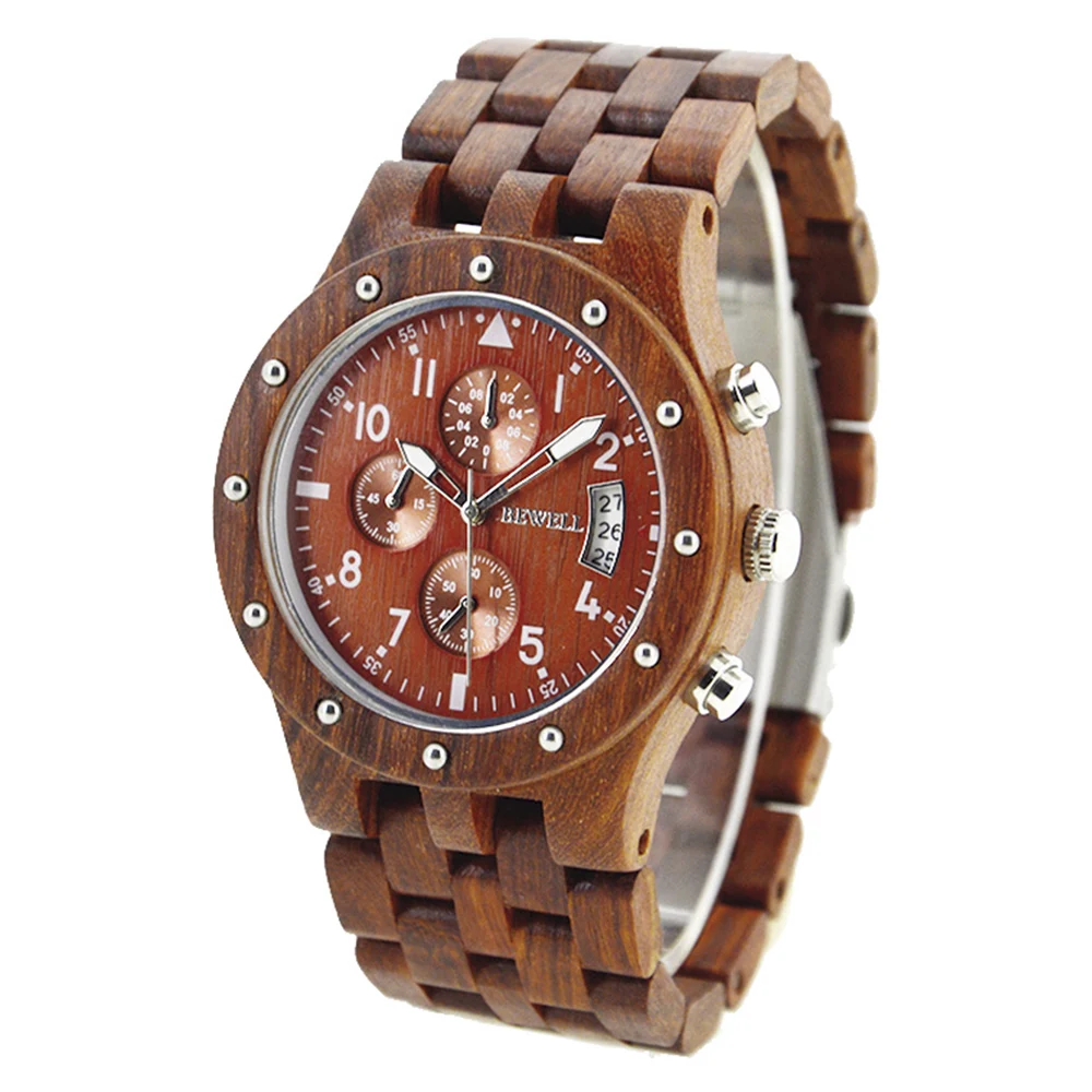 

Three Eyes muti-function fashion men quartz wrist Watch Wood Watch with Ebony Wood, As your request