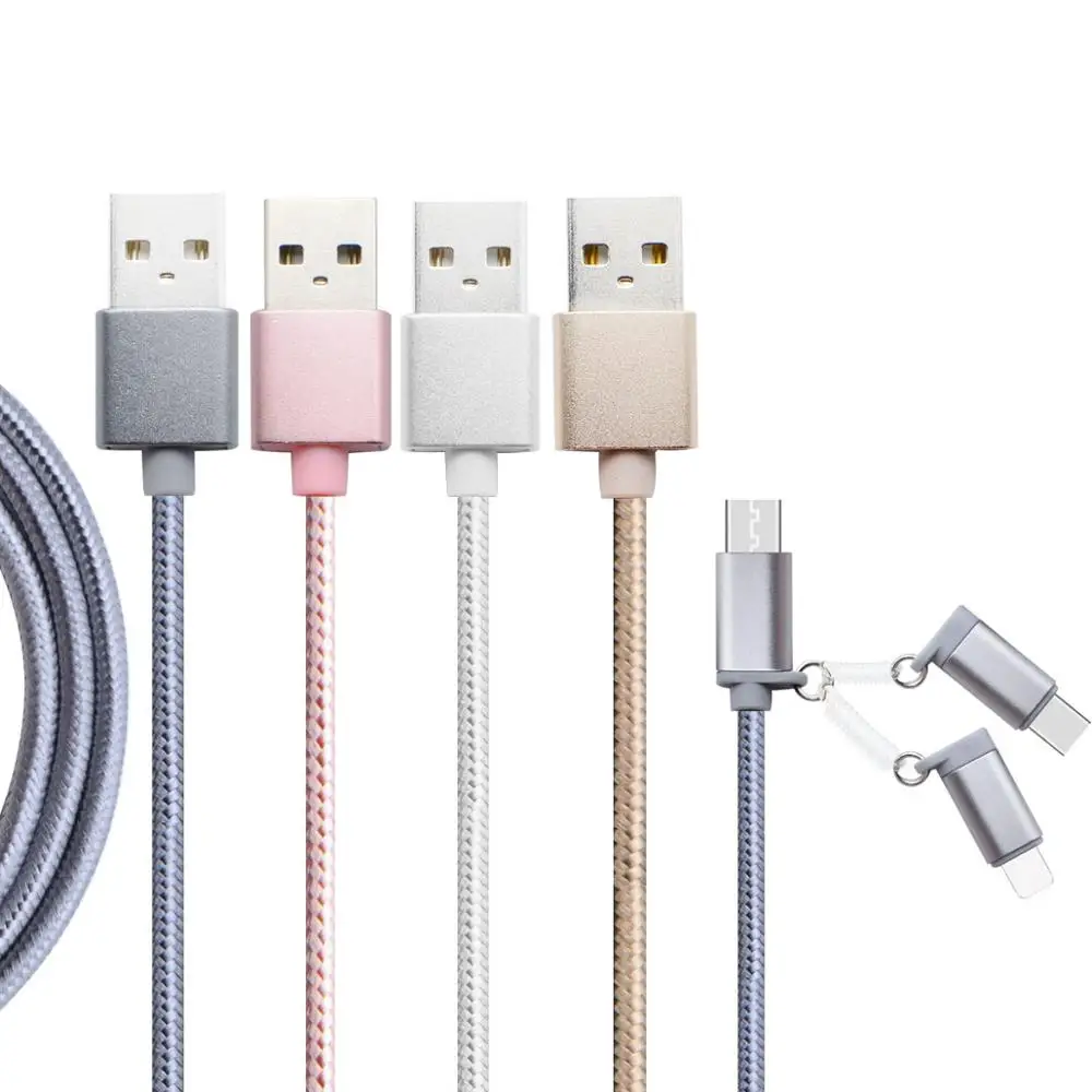 

Factory Wholesales 1Meter 3 in 1 Nylon Braided 8 Pin USB Data Cable For iPhone Xs Xs Max X 8 7 7Plus 7 6 5 For Samsung Type C, Gold;silver;pink;gray;black