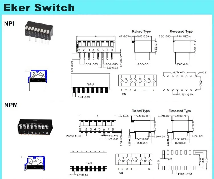 8 Position 16 PIN SMD DIP Switch Piano 2, 3, 4, 5, 6, 8, 9, 10, 12 POS
