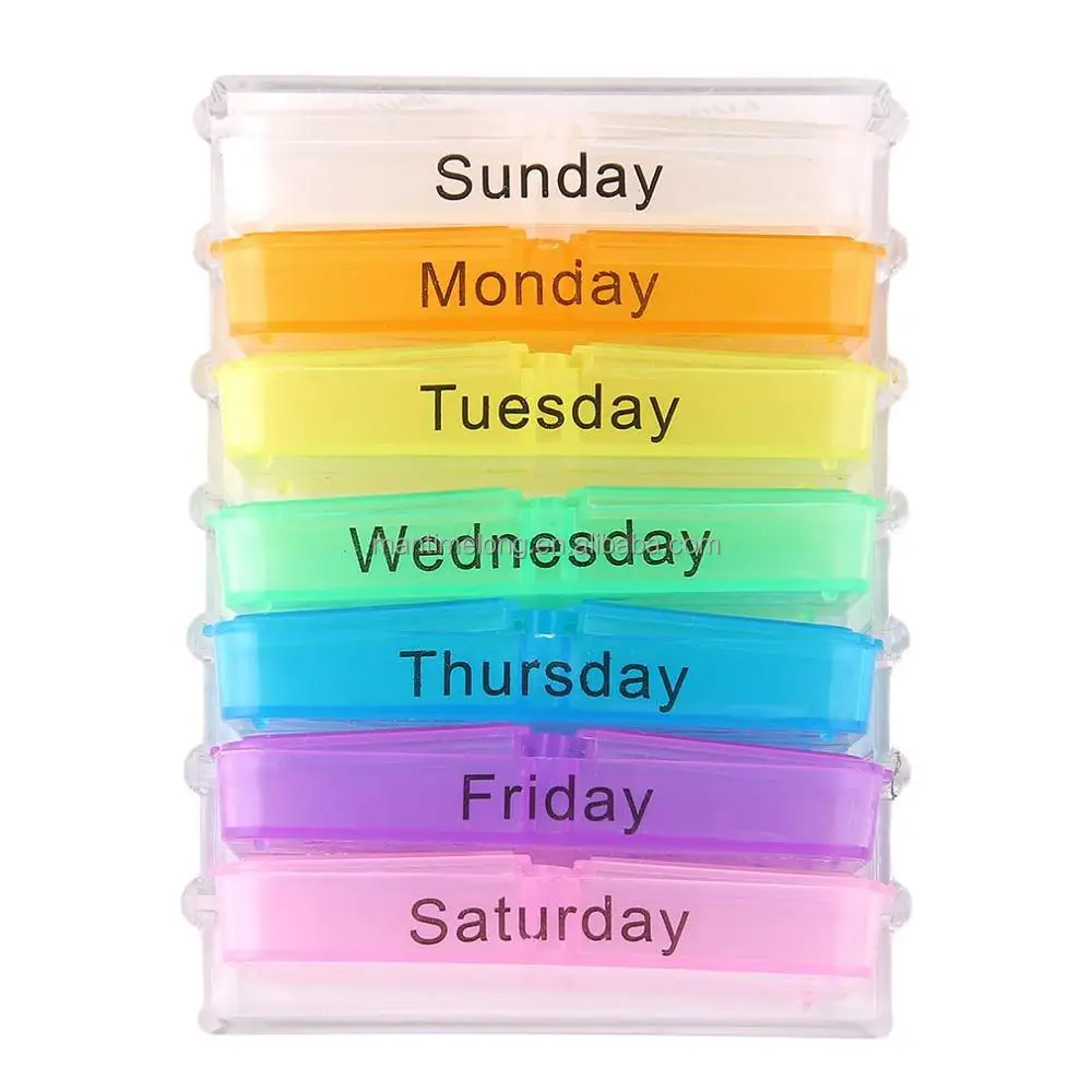 

7 Seven Day Large Pill Box Medicine Tablets Holder Dispenser Pills Organiser, Mixed