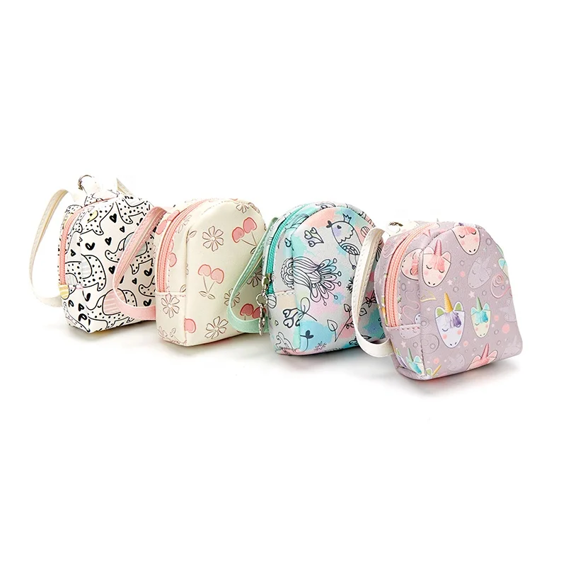 

New Women PU Leather Mini Backpack Style Keychain Pendant Zipper Coin Purse Wallet Key Bag, 4 colors