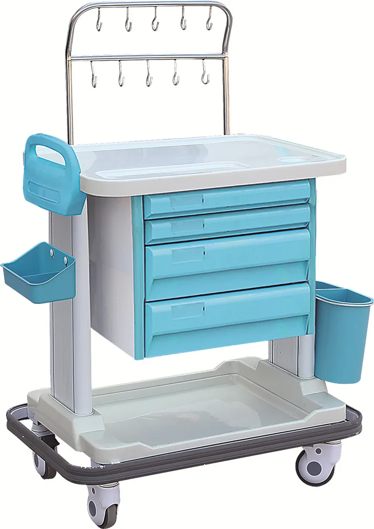 Popular ABS hospital furniture mobile IV medicine treatment crash trolley cart from China